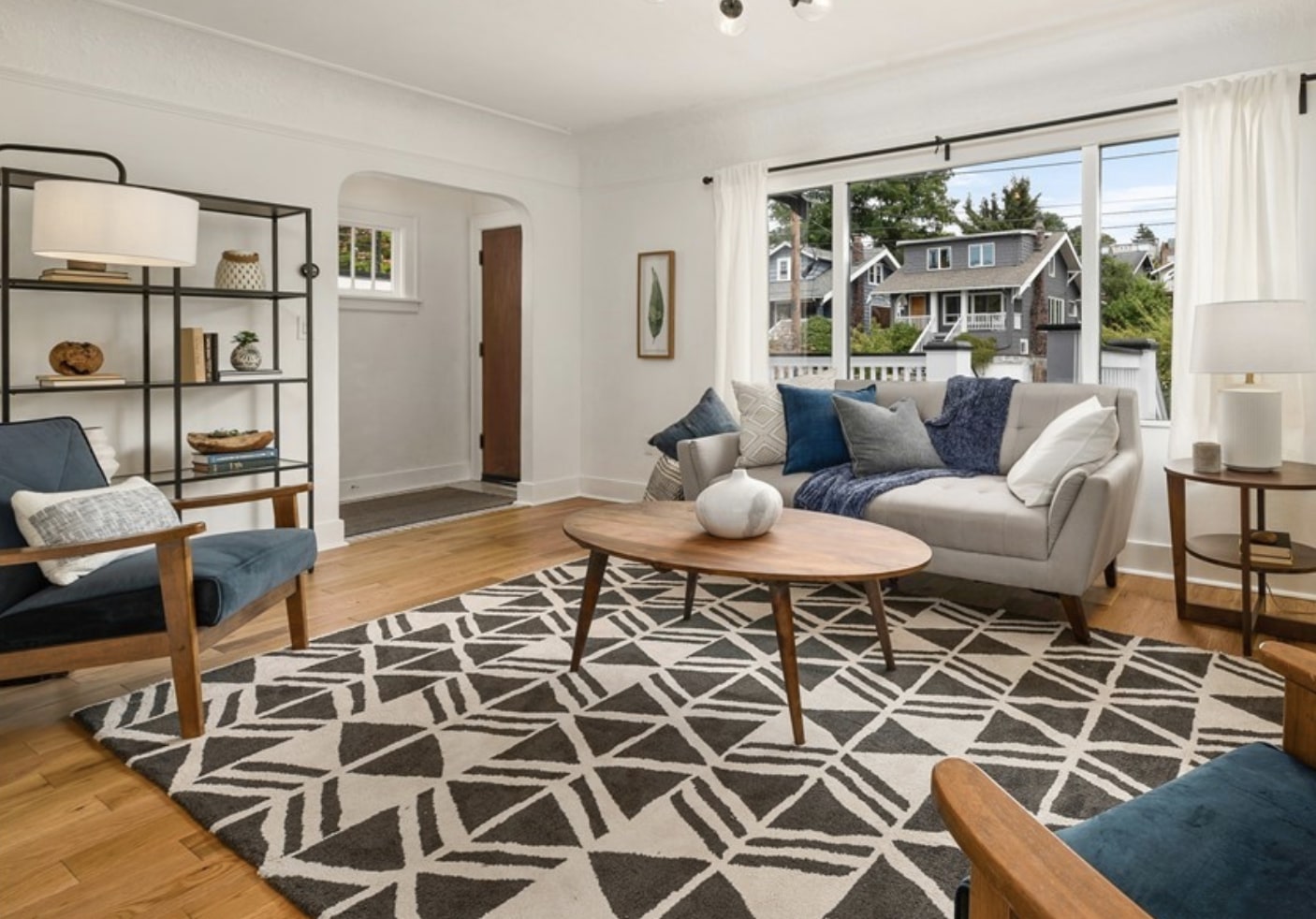 Modern styled living room with original craftsman details