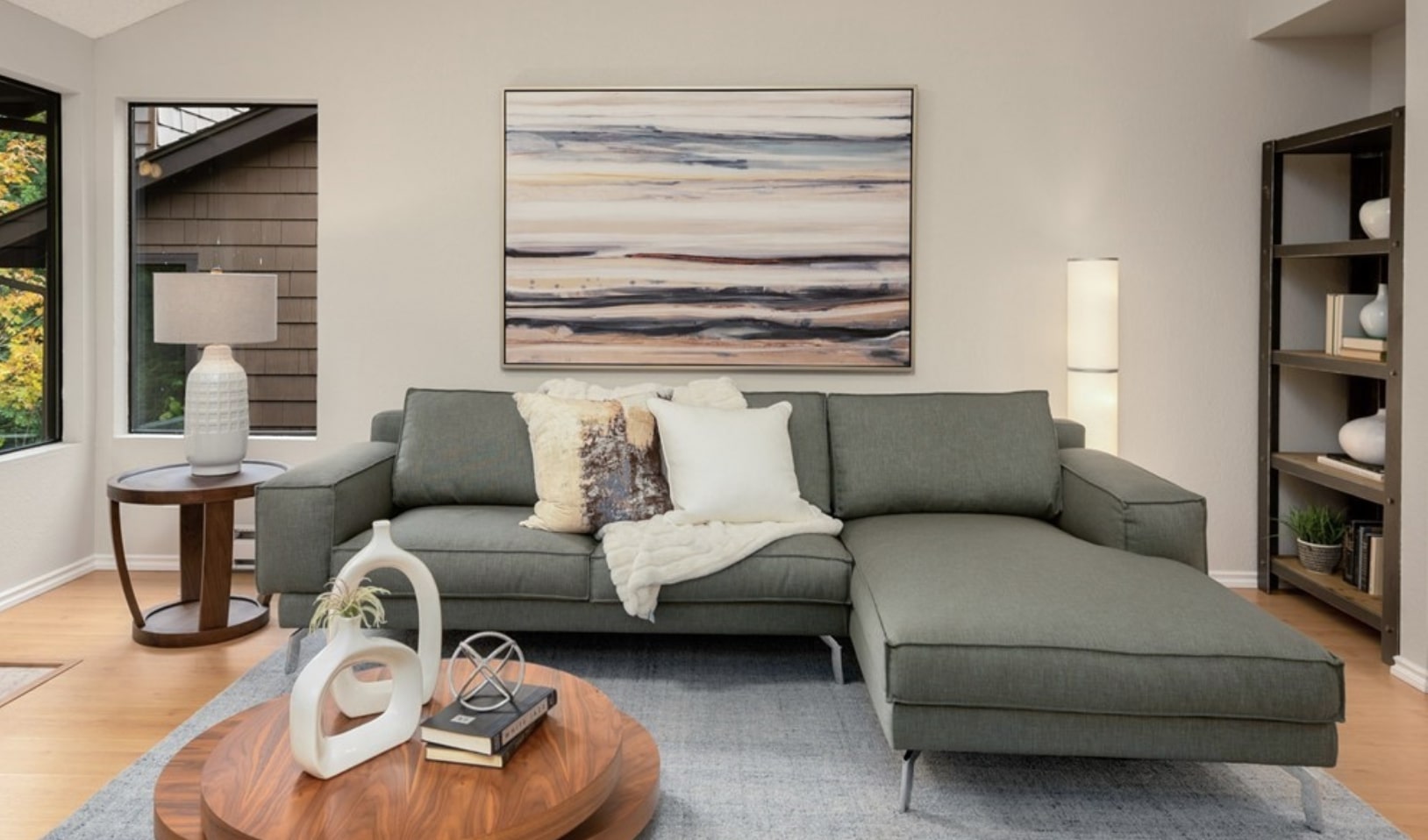 A neutral palette gives this living room a refreshed modern vibe